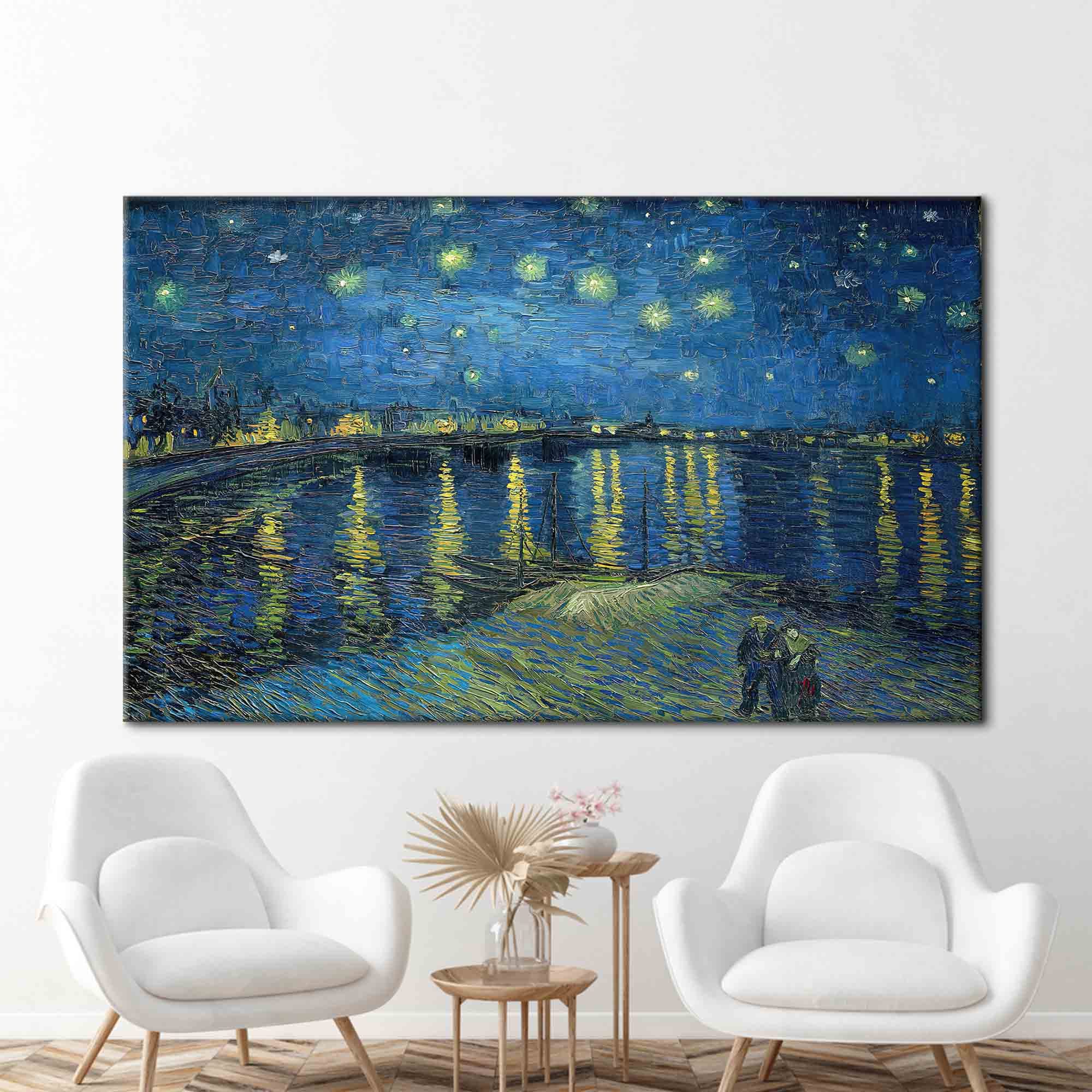 Van Gogh Starry Night Over the Rhône Canvas, Cotton Wall Art Print, Famous Classic Painting for Home or Office Decor