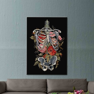 Flowers In Rib Cage, Flowers In Rib Cage Wall Art, Abstract Embroidery Wall Decor, Abstract Flowers Wall Decor, Abstract Art,