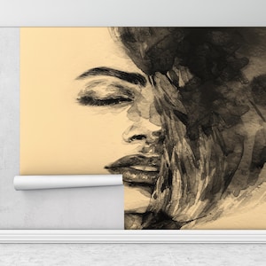 Abstract Woman Wall Painting, Woman Portrait Mural, Modern Wall Paper, 3D Wall Paper, Woman Mural, 3D Wallpaper, Papercraft 3D,