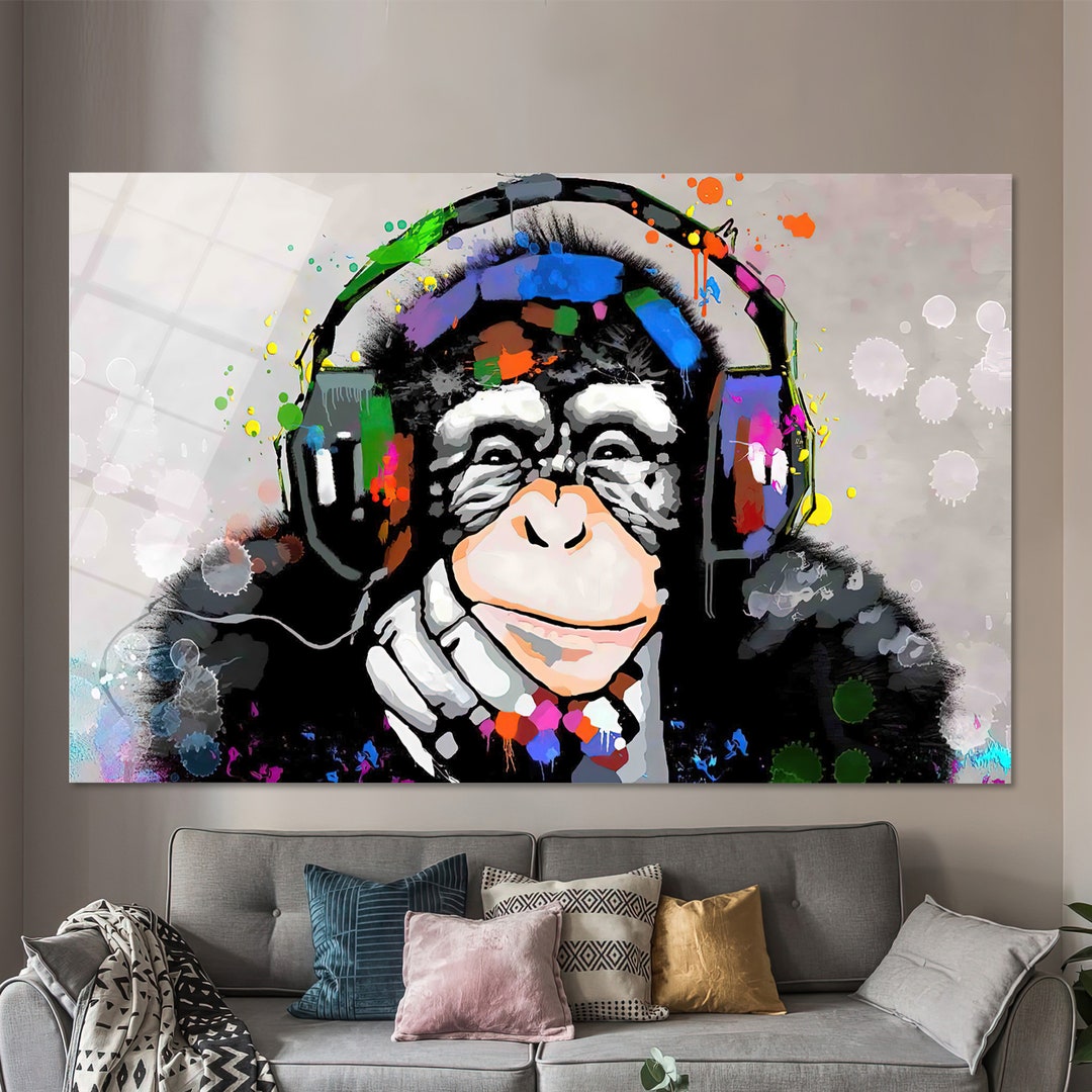 Thinking Monkey Wall Decor Animal Wall Decor Music Lover Etsy