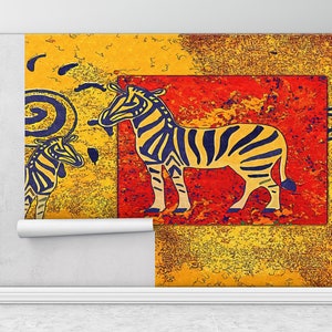 Modern Wall Paper, Ethnic Mural, Wall Paper Peel and Stick, Bright Wall Paper, African Landscape Wall Painting, , Safari Wall Paper,