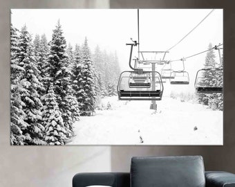 3D Wall Art, Winter Artwork, Canvas Wall Art, Ski Resort Art, Framed Wall Art, Landscape Poster, Skii Lift, Skier Gift Art,