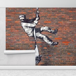 Bansky Reading Prison, Modern Wall Paper, Banksy Mural, Paper Wall Art, Street Wall Print, Bright Wall Paper, Banksy Street Wall Print,