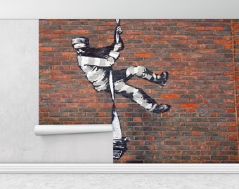 Bansky Reading Prison, Modern Wall Paper, Banksy Mural, Paper Wall Art, Street Wall Print, Bright Wall Paper, Banksy Street Wall Print,