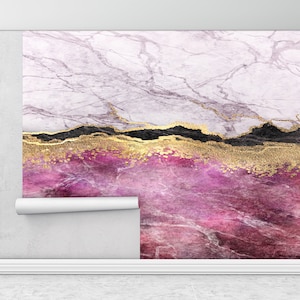 3d Wall Paper, Pink And Gold Marble Wall Art, Contemporary Wall Art, Wall Paper Peel and Stick, Paper Wall Art, Abstract Wall Art,