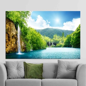 Wall Art Canvas, Forest View Artwork, Gift for Him, Waterfall in Deep Forest, Waterfall 3D Canvas, Canvas, View Canvas Decor,