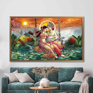 Radha Krishna Painting Print, Reproduction Canvas Print, Indian 3D Canvas, Famous Canvas Decor, Hindu Wall Art, Radha Krishna Artwork, image 9