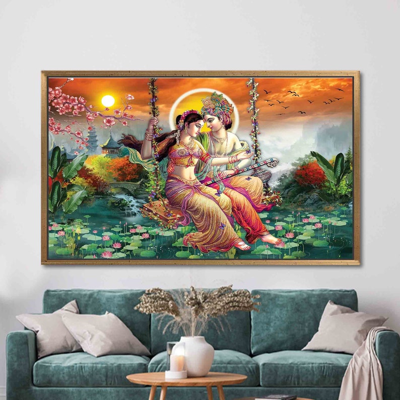Radha Krishna Painting Print, Reproduction Canvas Print, Indian 3D Canvas, Famous Canvas Decor, Hindu Wall Art, Radha Krishna Artwork, image 9