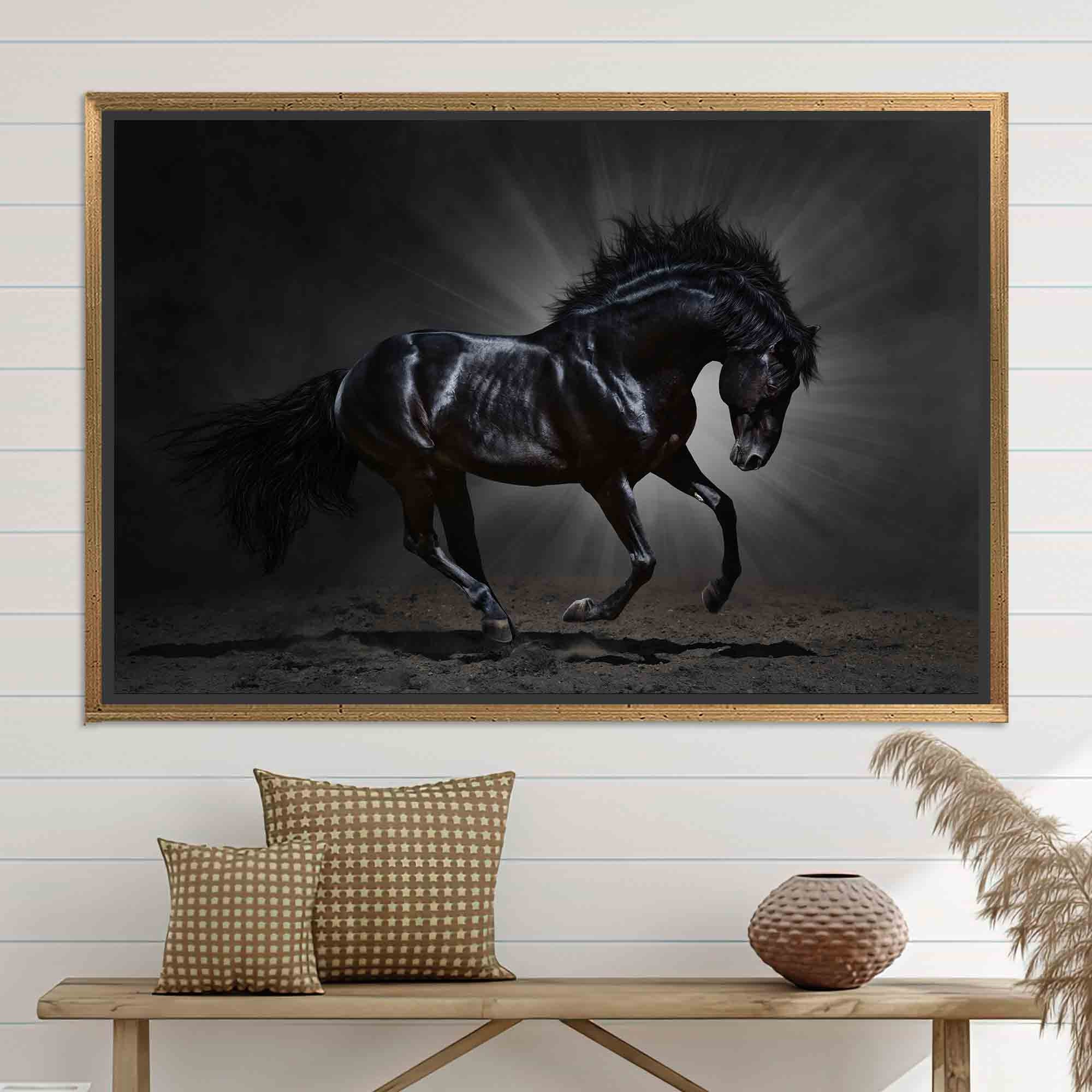 Black Horse Canvas Home Decor Black Artwork Home Decor Wall Etsy