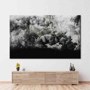 Arte de pared moderno, estampado de humo negro, cartel negro y gris, arte negro, estampado de fumar, arte de pared abstracto, lienzo de humo, cartel gris,