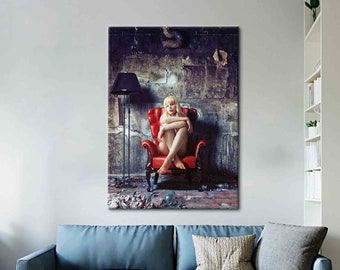 Sexy Woman Sitting Armchair, Sensual Canvas, Blonde Woman Art Canvas, Sensual Woman Canvas, Sexy Blonde Girl Art, Sexy Woman Art, Mature Art