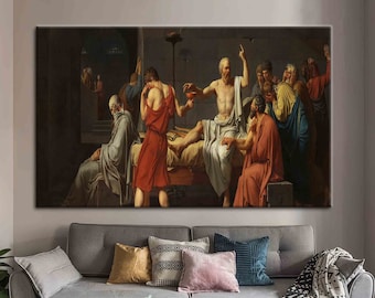 Puede incluir: Una pintura que representa a un grupo de hombres en una habitación, uno de los cuales está acostado en una cama. Los hombres están vestidos con túnicas y parecen estar enfrascados en una conversación. La pintura está realizada en un estilo realista y presenta colores apagados.