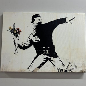 Banksy Flowers Art Canvas, Banksy Canvas, Abstract Wall Decor, Painting Art, Banksy Throwing Flowers Canvas, Anarchy Graffiti Artwork,