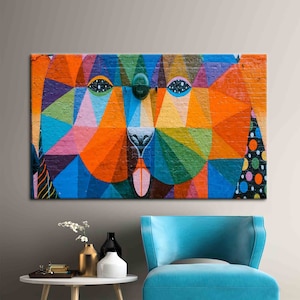 Bunter Hund Kunstwerk, Bunte Leinwand, Hund Graffiti Poster, Abstrakter Hund Kunst Leinwand, Hunde Liebhaber Geschenk Kunst Leinwand, Hund Leinwand Kunst,