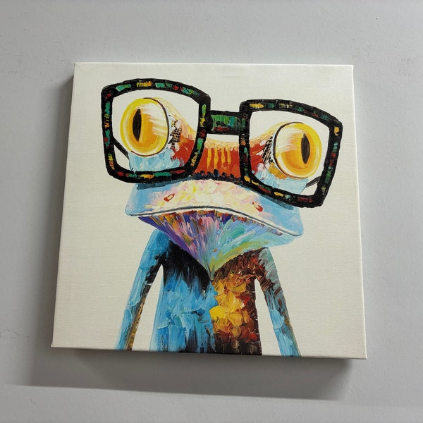 Grenouille arc-en-ciel avec des lunettes, grenouille avec des lunettes toile d'art, art animalier, grenouille arc-en-ciel avec des lunettes toile, oeuvre d'animaux amusants,