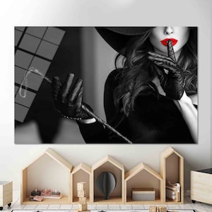 Glass Art Wall Decor, Dominant Woman, Woman With Red Lip Glass Art, Glass, Glass Printing, Beautiful Sexy Woman Tempered Glass,Mature Art