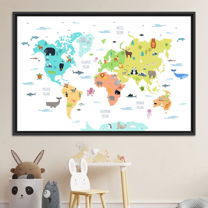 Canvas Decor Kids Map Wall Art World Map Canvas Art Living - Etsy