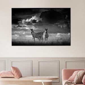 Svartvit väggdekoration, canvastavla med afrikansk savann, zebrakonst, 3D-väggkonst, kontorsdekor, djurcanvaskonst, inramad canvas.
