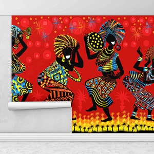 Donna africana che balla carta digitale, decalcomanie da muro di donna astratta, mestieri di carta, poster da parete di donne nere, arte della parete africana, carta da parati 3D,
