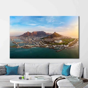 Tafelberg Nationalpark, Landschaft Kunstwerk, Südafrika Kunst Leinwand, Stadtbild Kunst Leinwand, Meer Landschaft Leinwand, Ansicht Leinwand Kunst,