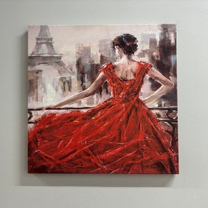 Modern Canvas Print, Framed Wall Art, Woman in Paris Painting Print, Oversized Wall Art, Custom Canvas, Abstract Woman Canvas Gift,