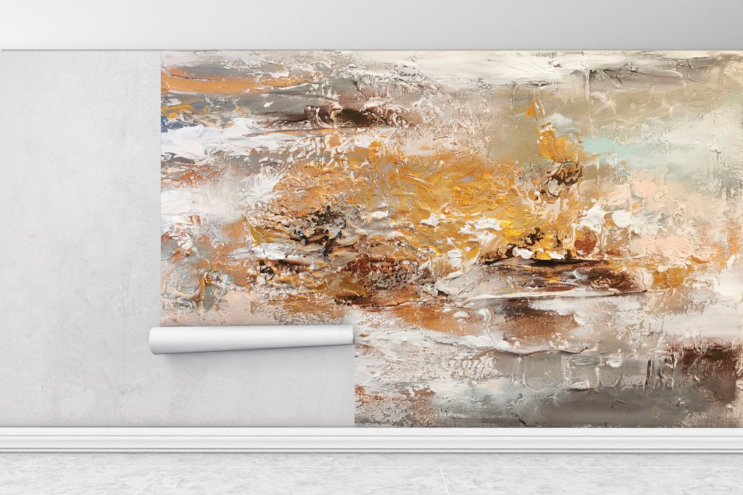 Brown and Gray Painting Brown Wallpaper Contemporary Wall Etsy