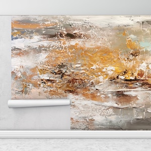 Pintura marrón y gris, papel tapiz marrón, papel de pared contemporáneo, pintura de pared moderna, mural de pared de tonos suaves, impresión de pintura al óleo,