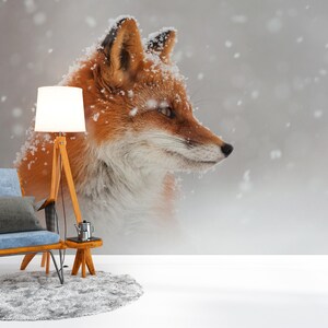 Arte di carta alla moda, murale di volpe nella neve, poster di animali, carta da parati staccabile e attaccabile, carta digitale volpe, carta da parati staccabile e attaccabile,