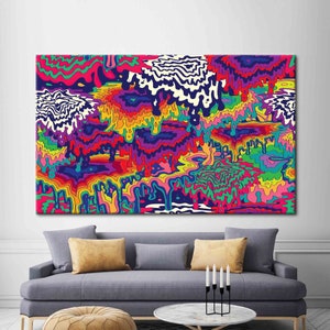 Stain Printed, Psychedelic Abstract Artwork, Modern Printed, Trippy Tapestries Art Wall Art, Colorful Canvas Art, Contemporary Wall Decor,