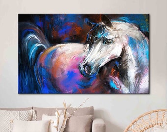 White Horse Painting, Horse Lover Gift Wall Art, Oil Painting Print, Horse Poster, White Horse Printed, Animal Printed,