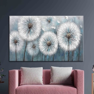 Dandelion, Botanical Wall Decor, Modern Printed, Flower Poster, Floral Poster, Abstract Dandelion Canvas Art, Trendy Canvas Art,