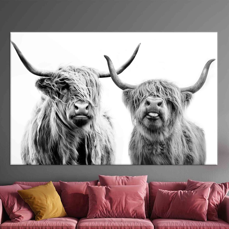 Scottish Cow Wall Decor, Canvas Wall Art, Highland Cow, Farmhouse Canvas Print, Framed Wall Art, Wall Art Canvas, Highland Cow Wall Art, image 2