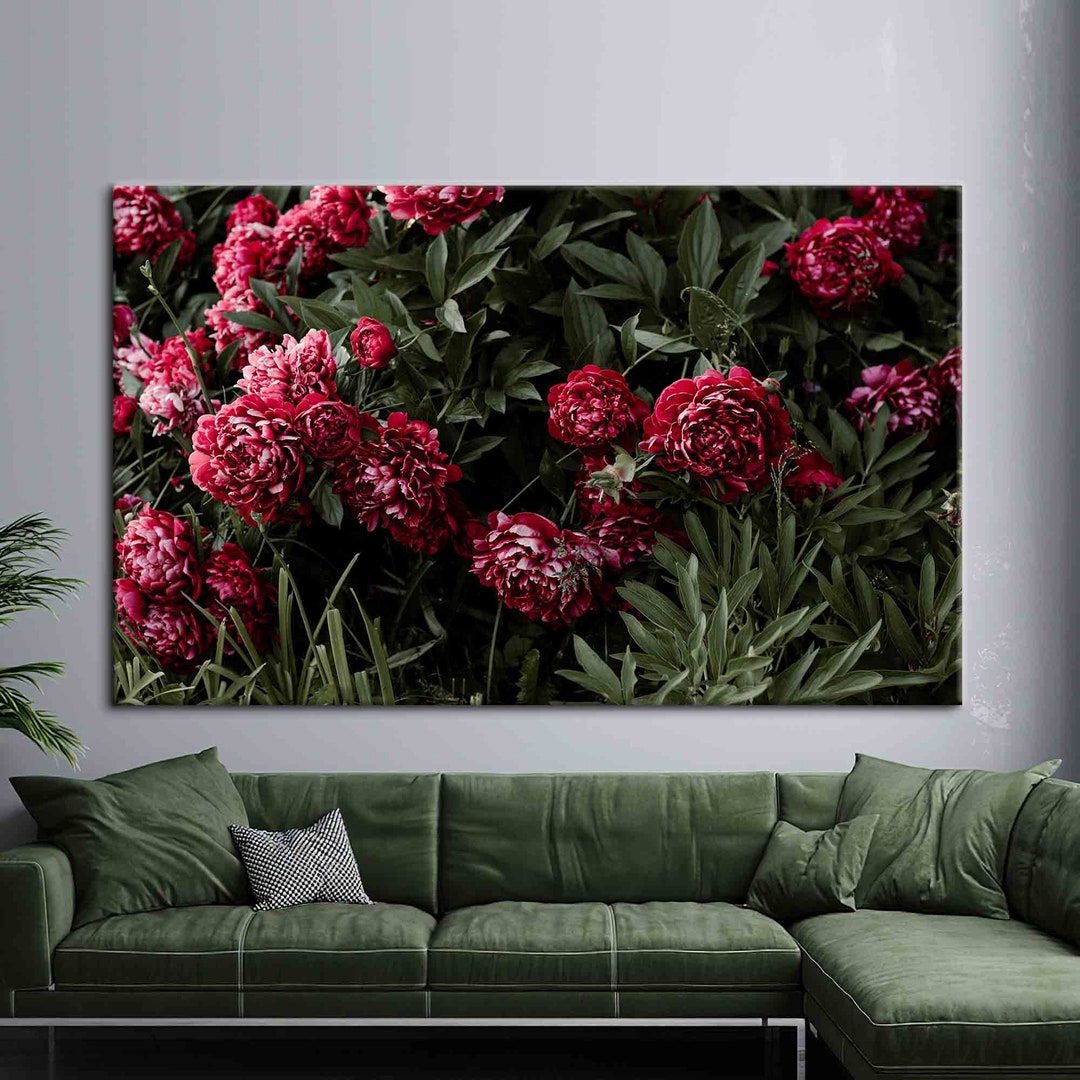 Peony Wall Decor, Peony Flower Canvas, Botanical Wall Decor, Pink ...