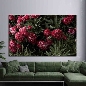 Decoración de pared de peonía, lienzo de flor de peonía, decoración de pared botánica, cartel de flor rosa, estampado floral, decoración de pared de peonía rosa, estampado de flores,