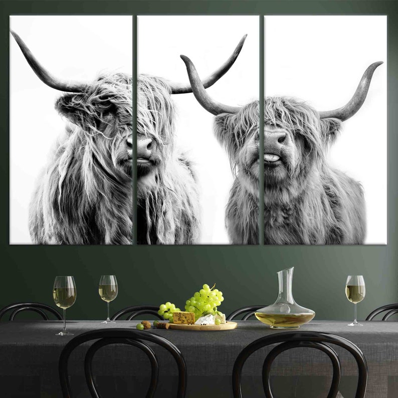Scottish Cow Wall Decor, Canvas Wall Art, Highland Cow, Farmhouse Canvas Print, Framed Wall Art, Wall Art Canvas, Highland Cow Wall Art, image 3