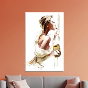 Canvas Gift, Home Decor Wall Art, Woman Applying Lipstick Painting Print, Canvas Home Decor, Woman Applying Makeup 3D Canvas,