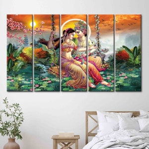 Radha Krishna Painting Print, Reproduction Canvas Print, Indian 3D Canvas, Famous Canvas Decor, Hindu Wall Art, Radha Krishna Artwork, image 5