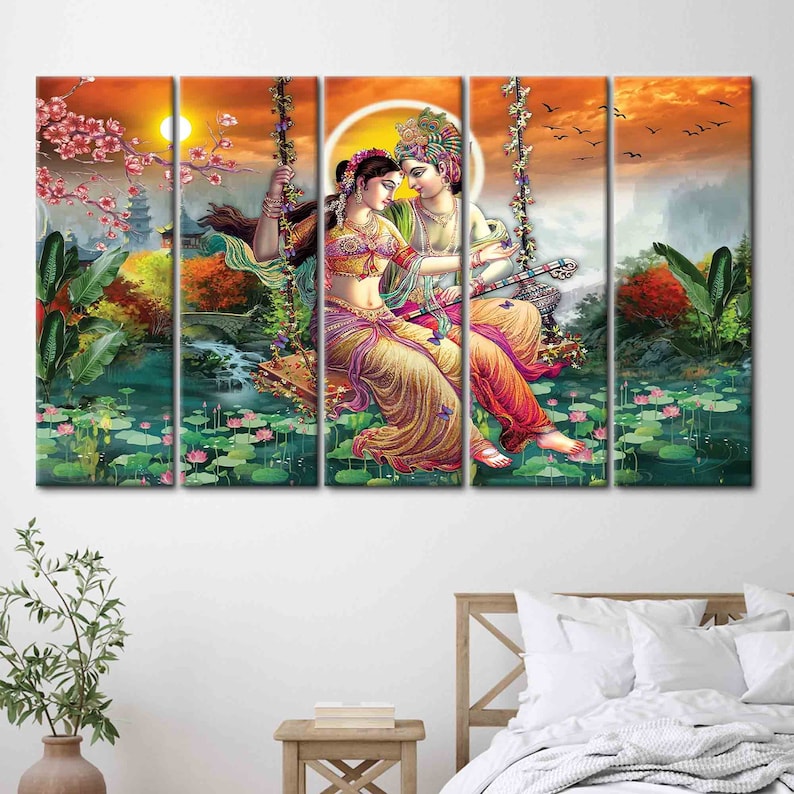 Radha Krishna Painting Print, Reproduction Canvas Print, Indian 3D Canvas, Famous Canvas Decor, Hindu Wall Art, Radha Krishna Artwork, image 5