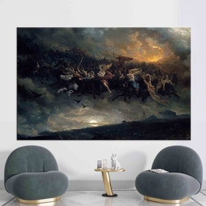 3D Leinwand, 3D Wandkunst, Leinwand Wandkunst, Die Wilde Jagd Von Odin, Mythologie Kunstwerk, Reproduktion Leinwand Druck,