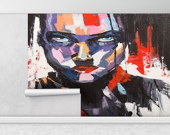 Paper Wall Art, Modern Wall Paper, Abstract Mural, Abstract Human Painting, Bright Wall Paper, Abstract Portrait Wallpaper,