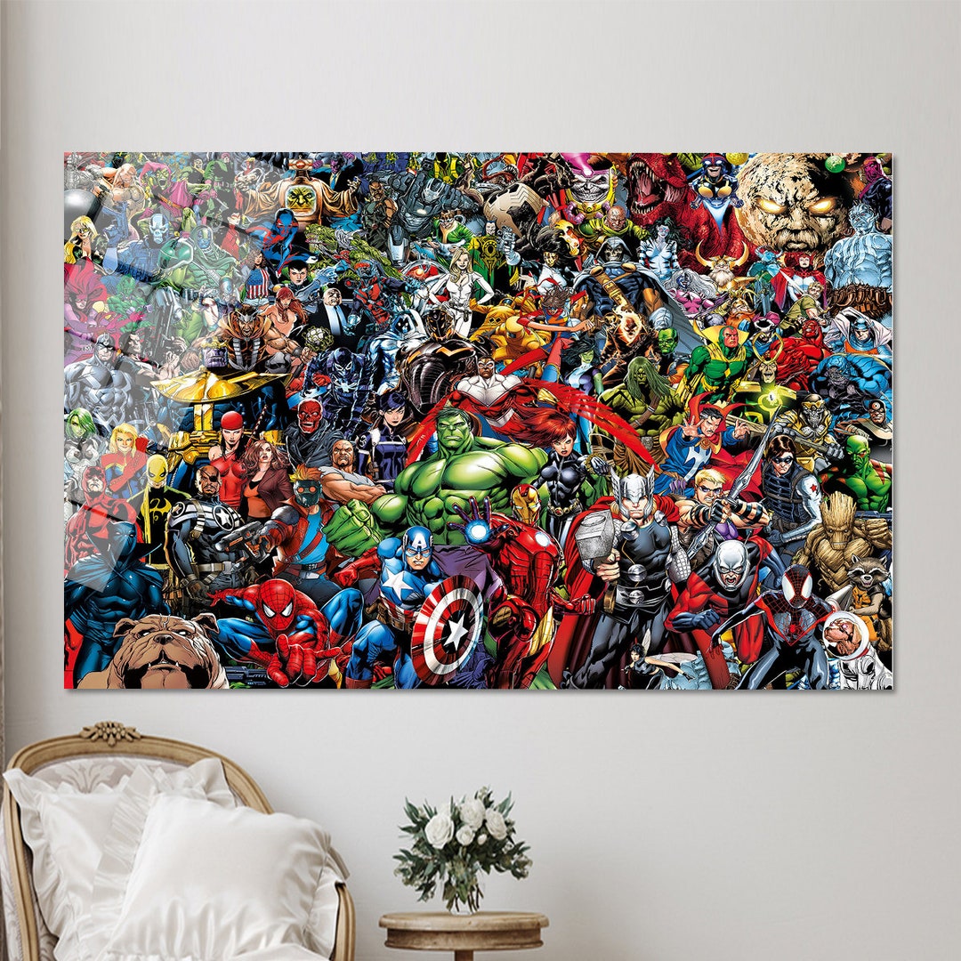 Marvel Wall Decor, Marvel Heroes Wall Art, Tempered Glass, Game Room