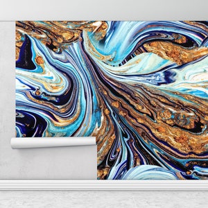 Blue And Gold Marble, Gold Mural, Shimmery Wallpaper, Modern Wall Mural, Abstract Wall Painting, Luxury Marble Wallpaper,