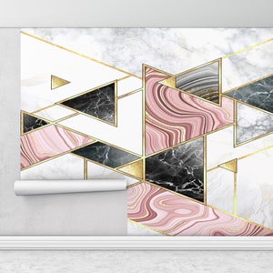Modern Wall Paper, Modern Marble Wall Paper, Pink And Gray Marble, Wall Paper Peel and Stick, Bright Wall Paper, Gold Wall Decor,
