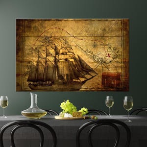 Alte Karte Wanddekor, Piraten Leinwand Poster, Alte Piraten Schatzkarte, Karte Wandbehang, Große Leinwand, Wohnzimmer Dekoration,
