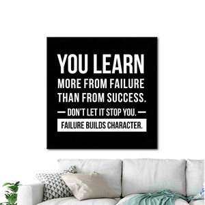 Failure Builds Character, Positive Quotes Wall Art, Positive Printed, Success Quotes Canvas, Motivational Canvas Art, Workplace Art,