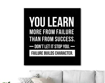 Failure Builds Character, Positive Quotes Wall Art, Positive Printed, Success Quotes Canvas, Motivational Canvas Art, Workplace Art,