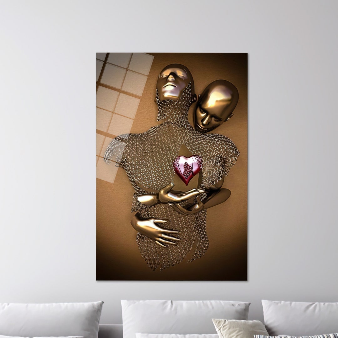 Canvas Glass Art,custom Glass Printing Wall Art,metallic Couple With