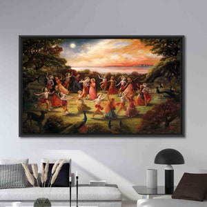 Rasa lila-dans van Radha Krishna, Radha Krishna-kunstcanvas, beroemd kunstwerk, hindoecadeau gedrukt, poster Radha Krisna-dans, afbeelding 8