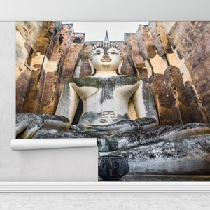 Wat Mahathat Wall Art,Custom Wall Paper,Paper Wall Art ,Thailand Wall Decor,Bright Wall Paper,Meditation Mural,
