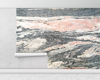 Gray And Pink Marble Wallpaper, Wall Paper, Wall Paper Peel And Stick, Pink Wall Print, Do It Yourself, Modern Mural, Alcohol Ink Wall Decor